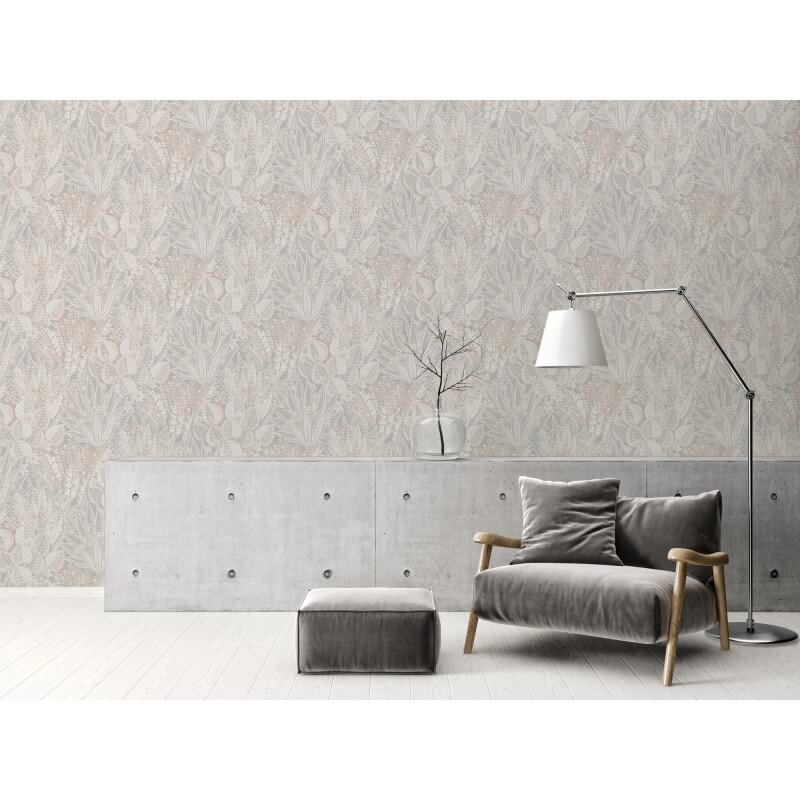 Dschungel-Tapete Grau Creme Beige - Florale Mustertapete zart - Vliestapete strukturiert (KG-172965)
