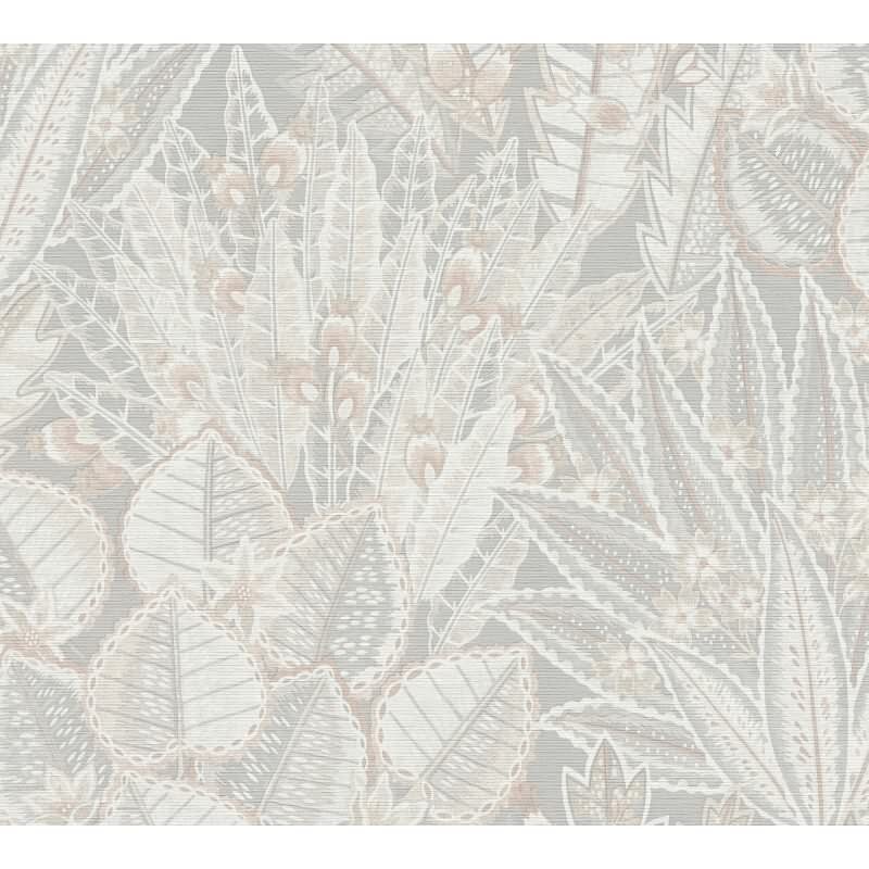 Dschungel-Tapete Grau Creme Beige - Florale Mustertapete zart - Vliestapete strukturiert (KG-172965)