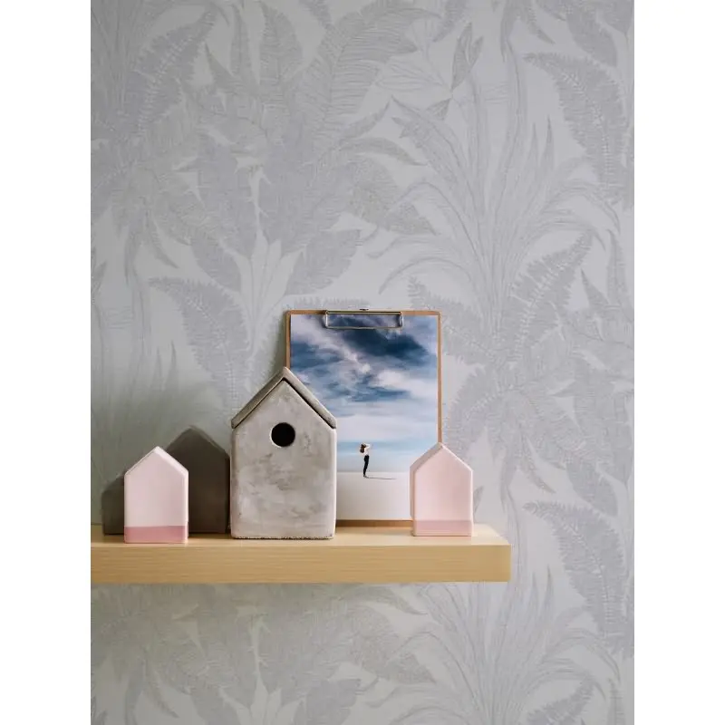 Tropentapete Weiß Grau - Dezentes Blätter Muster - Dschungel Vliestapete mit Struktur (KG-172966)