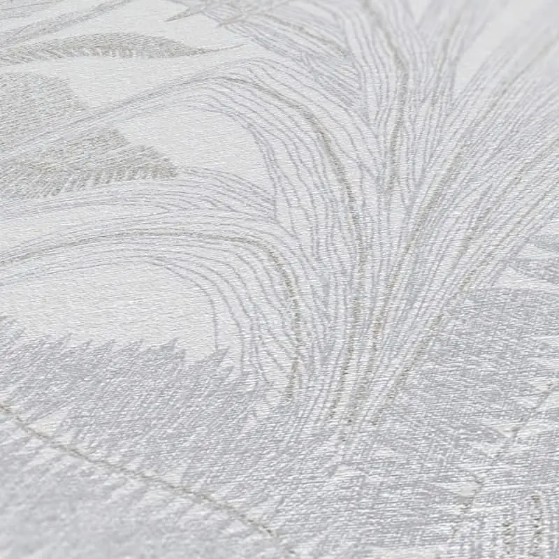 Tropentapete Weiß Grau - Dezentes Blätter Muster - Dschungel Vliestapete mit Struktur (KG-172966)
