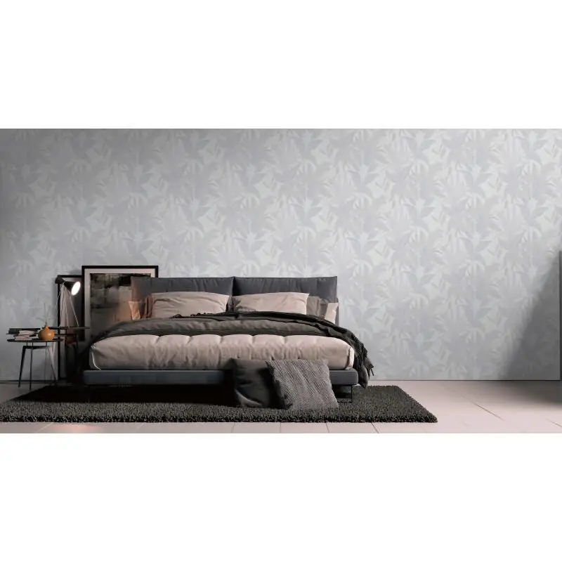 Tropentapete Weiß Grau - Dezentes Blätter Muster - Dschungel Vliestapete mit Struktur (KG-172966)