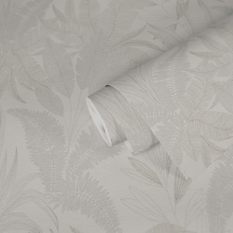 Dschungel Tapete Creme Beige - Helle Blätter Optik dezent - Strukturierte Vliestapete (KG-172967)