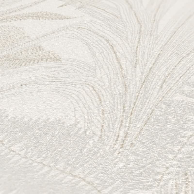 Dschungel Tapete Creme Beige - Helle Blätter Optik dezent - Strukturierte Vliestapete (KG-172967)