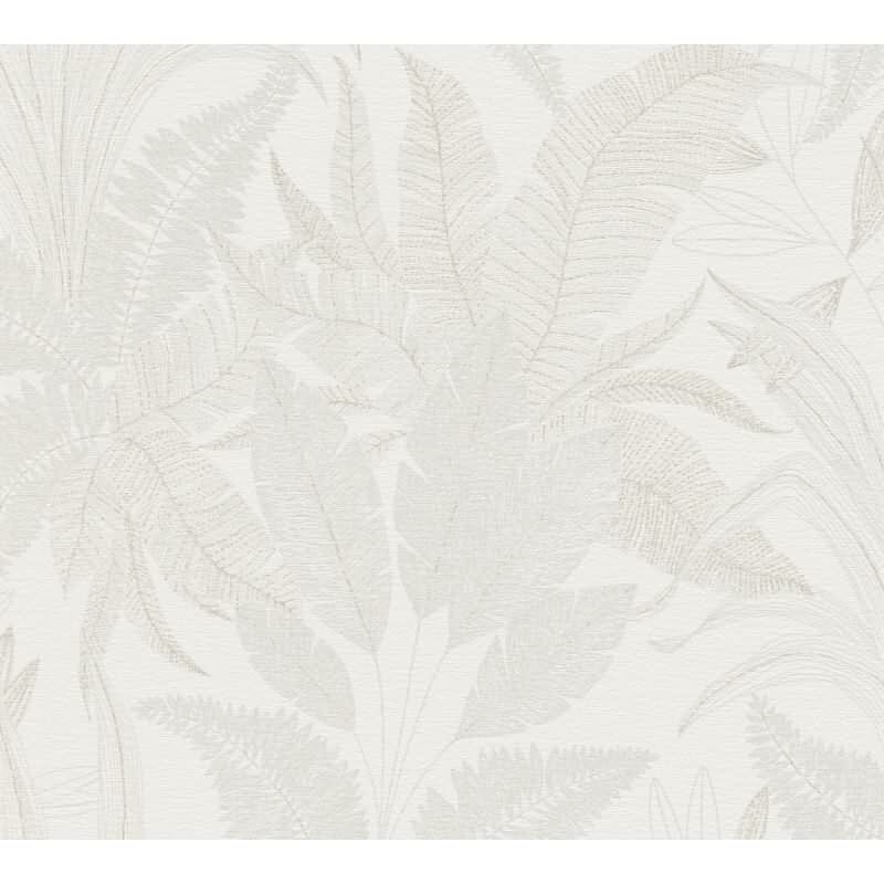 Dschungel Tapete Creme Beige - Helle Blätter Optik dezent - Strukturierte Vliestapete (KG-172967)