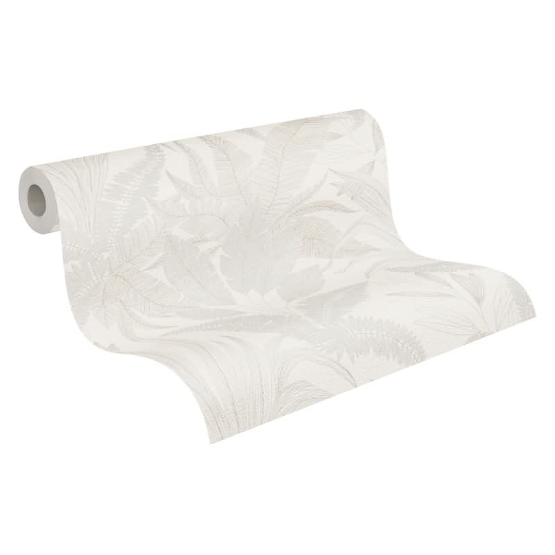 Dschungel Tapete Creme Beige - Helle Blätter Optik dezent - Strukturierte Vliestapete (KG-172967)