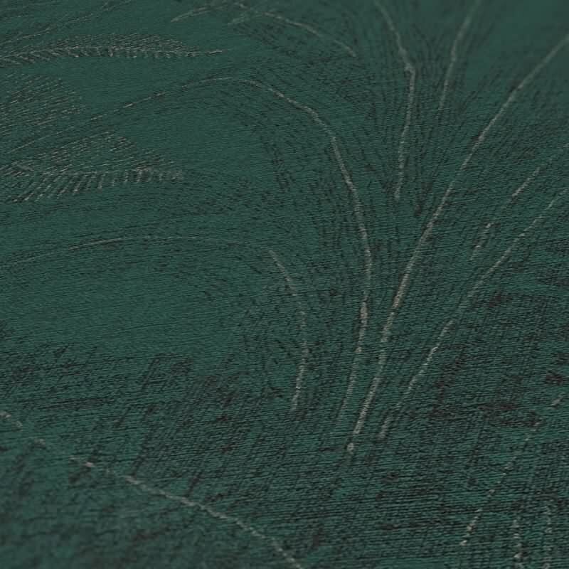 Dschungel-Tapete Dunkelgrün Schwarz - Edle Blätterstruktur - Tropen Vliestapete modern (KG-172968)