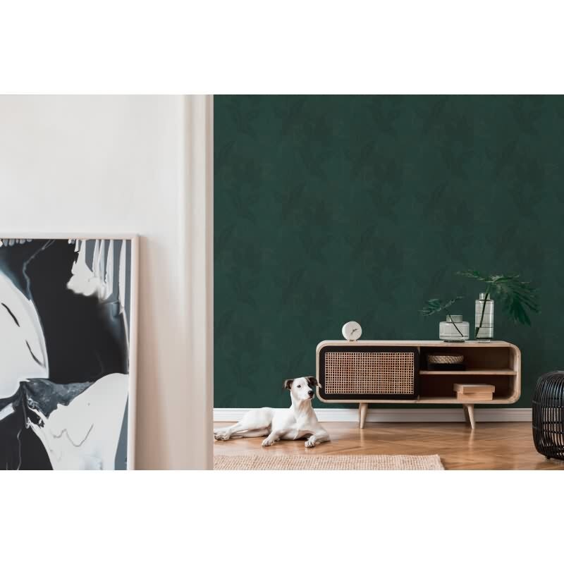 Dschungel-Tapete Dunkelgrün Schwarz - Edle Blätterstruktur - Tropen Vliestapete modern (KG-172968)