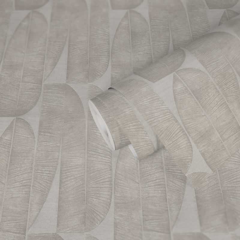 Bananenblatt-Tapete Beige - Vliestapete mit grafischem Blätter Muster - Modern & ruhig (KG-172990)