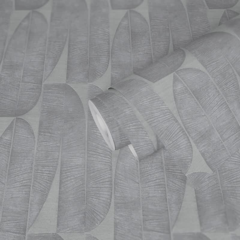 Bananenblatt-Tapete Hellgrau - Vliestapete mit grafischem Blättermuster - Modern & strukturiert (KG-172991)