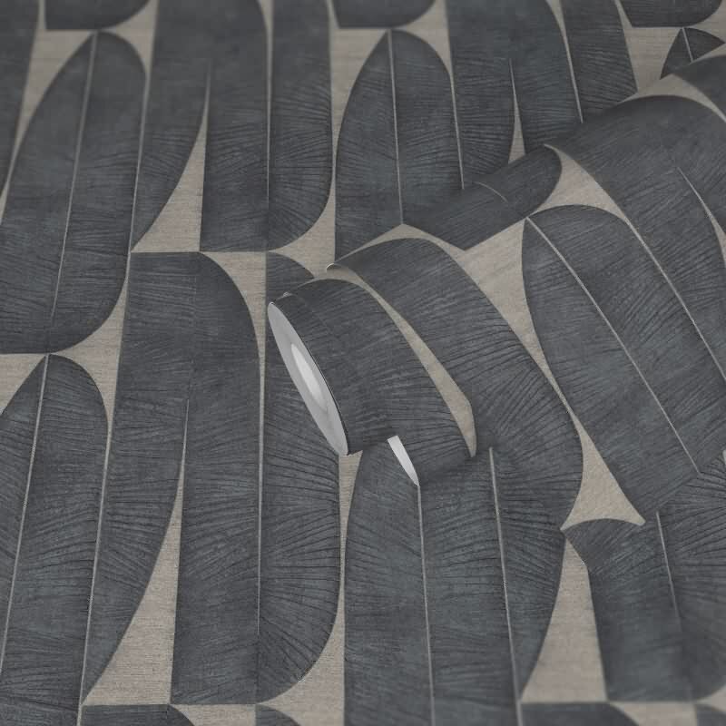 Tapete mit Bananenblättern Beige Schwarz - Grafisches Blättermuster - Vliestapete (KG-172992)