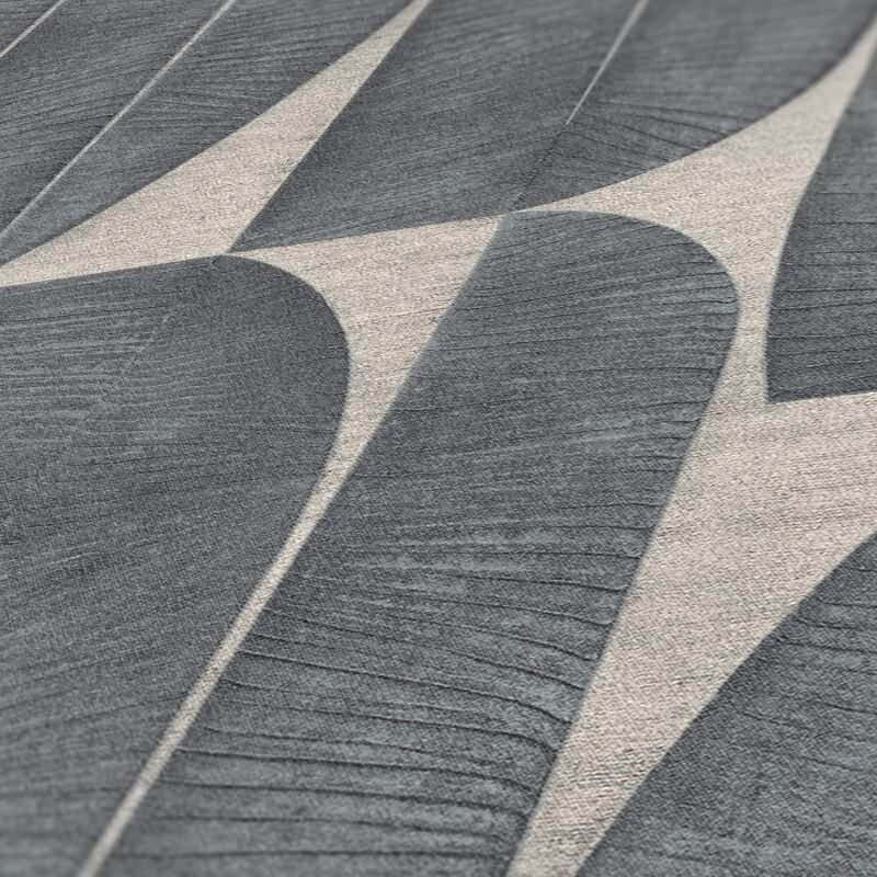 Tapete mit Bananenblättern Beige Schwarz - Grafisches Blättermuster - Vliestapete (KG-172992)