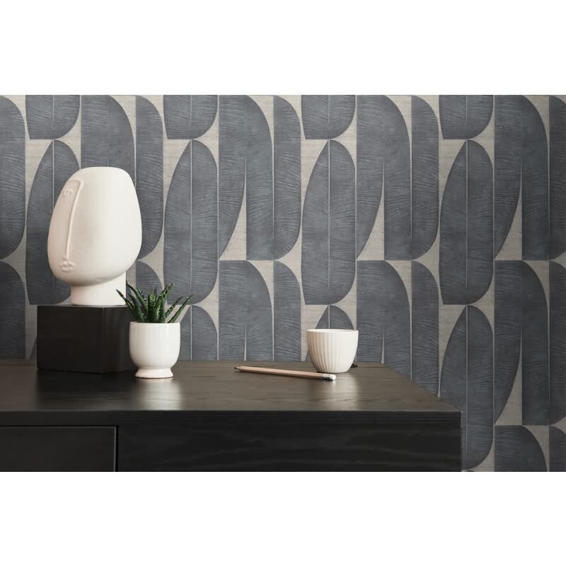 Tapete mit Bananenblättern Beige Schwarz - Grafisches Blättermuster - Vliestapete (KG-172992)