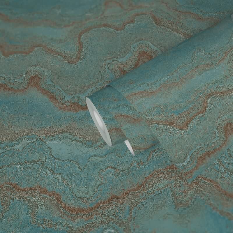 Marmoroptik-Tapete Blau Türkis Gold Metallic - Vliestapete mit Steinstruktur glänzend (KG-172995)