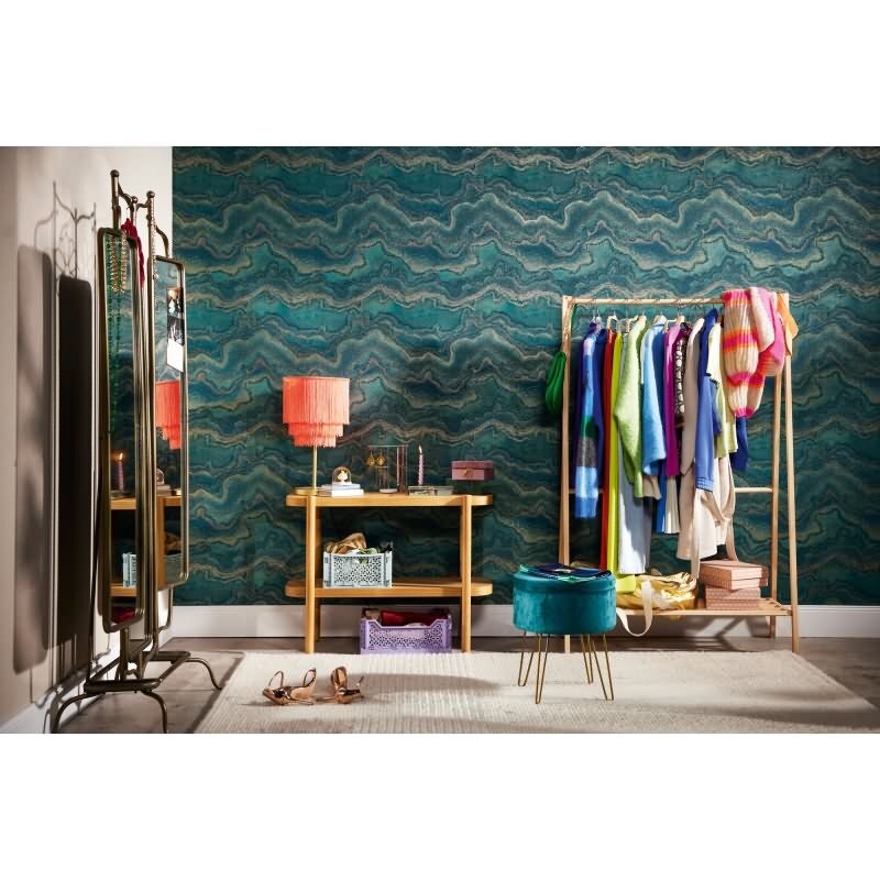 Marmor-Tapete Grün Gold - Strukturierte Vliestapete mit Metalliceffekt (KG-172997)