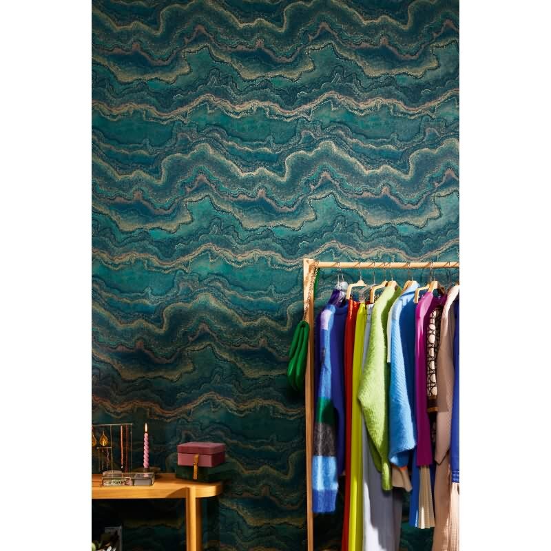 Marmor-Tapete Grün Gold - Strukturierte Vliestapete mit Metalliceffekt (KG-172997)