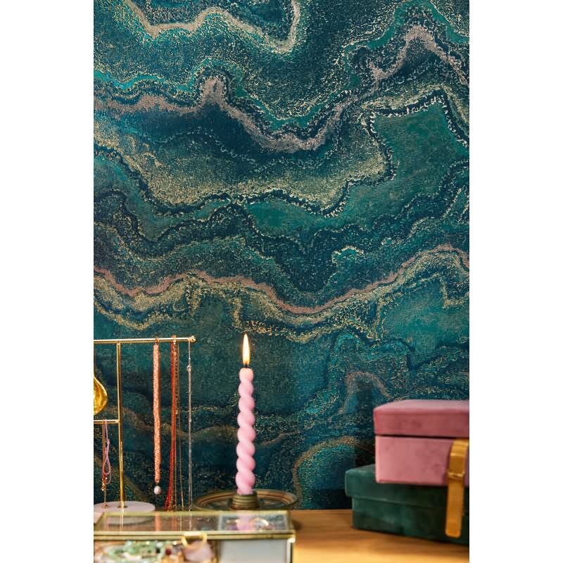 Marmor-Tapete Grün Gold - Strukturierte Vliestapete mit Metalliceffekt (KG-172997)
