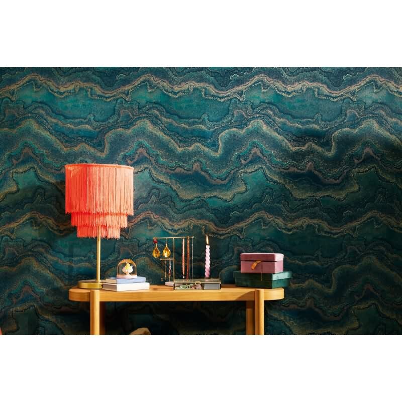 Marmor-Tapete Grün Gold - Strukturierte Vliestapete mit Metalliceffekt (KG-172997)