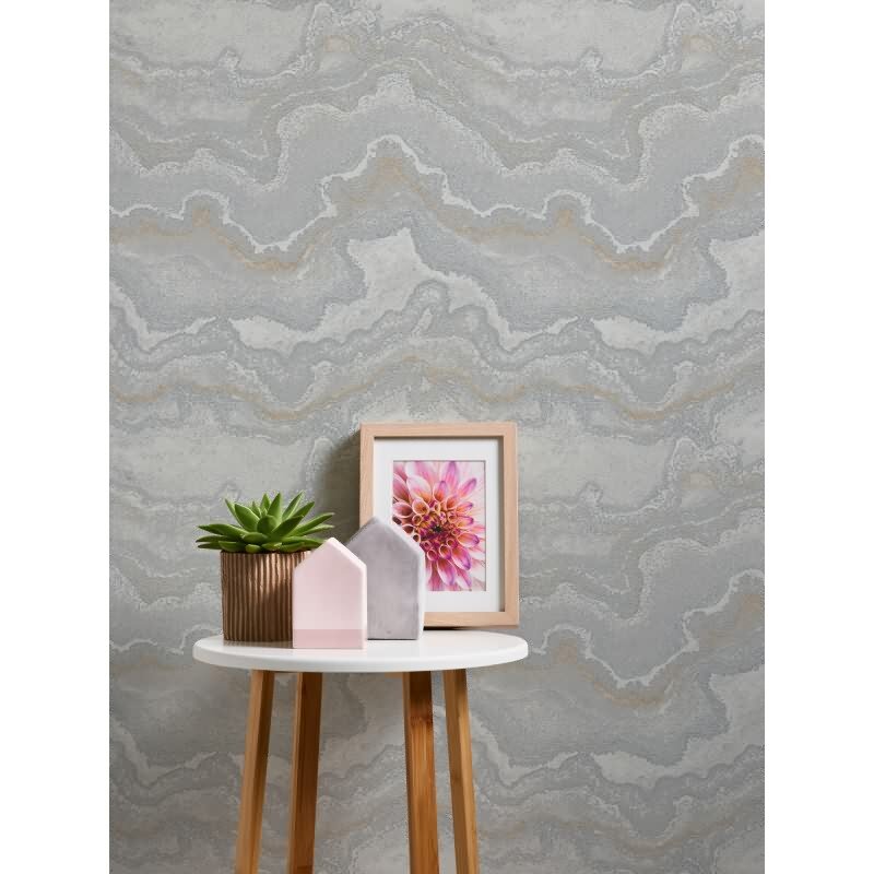 Tapete in Marmoroptik Grau Silber Gold - Elegante Vliestapete mit Metalliceffekt (KG-172999)