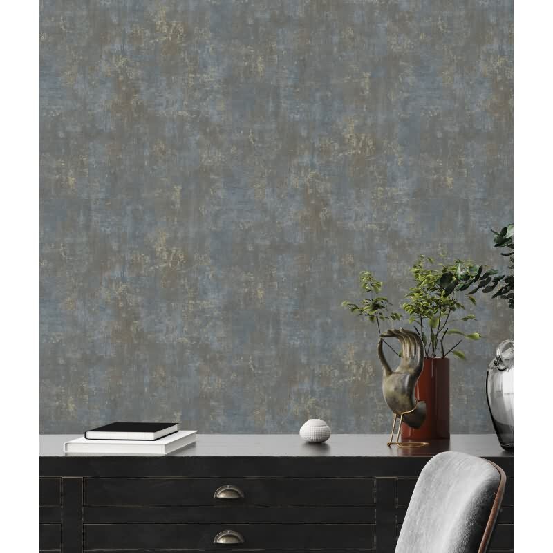 Strukturtapete mit Putz-Optik Blau Gold - Metallic Design Vliestapete modern (KG-173001)