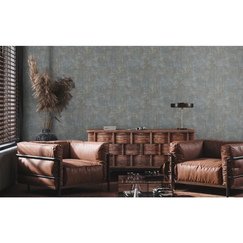 Strukturtapete mit Putz-Optik Blau Gold - Metallic Design Vliestapete modern (KG-173001)