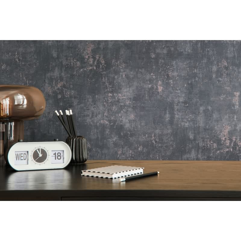 Industrial Vliestapete Putzoptik Anthrazit Roségold - Strukturtapete modern metallisch (KG-173003)