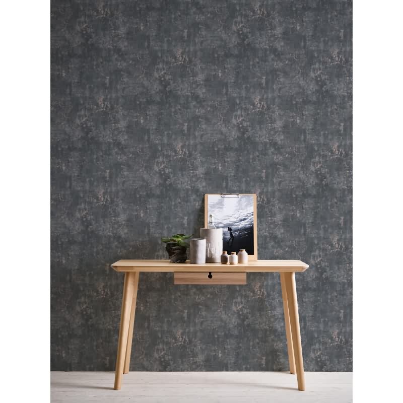 Industrial Vliestapete Putzoptik Anthrazit Roségold - Strukturtapete modern metallisch (KG-173003)