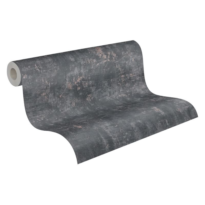 Industrial Vliestapete Putzoptik Anthrazit Roségold - Strukturtapete modern metallisch (KG-173003)