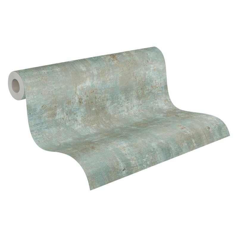 Strukturtapete in Putzoptik Grün Gold - Metallic-Tapete modern glänzend (KG-173004)