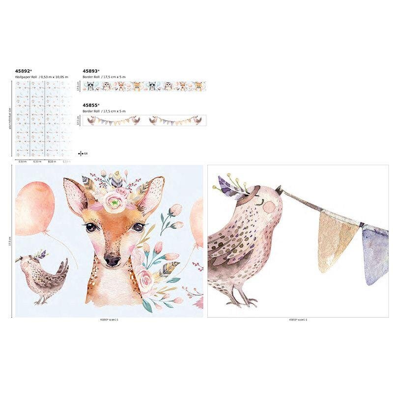 Bordüre Blau, Braun, Gelb, Vanille Marburg Vlies (1040031)