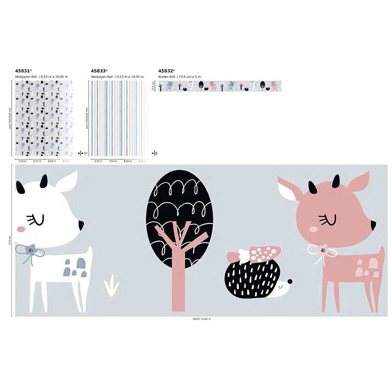 Bordüre Grau, Silber, Rosa, Rose Marburg Vlies (1040012)