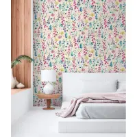 Florale Tapete Aquarell Optik Rosa Flieder - Bunte Blumen...