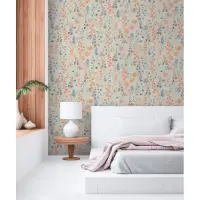 Florale Tapete Aquarelloptik Apricot Flieder - Bunte...