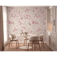 Botanische Foto Tapete Rosa Beige Wei&szlig; -...