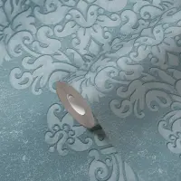 Barock-Tapete mit Ornamenten Blau Silber - Vliestapete...