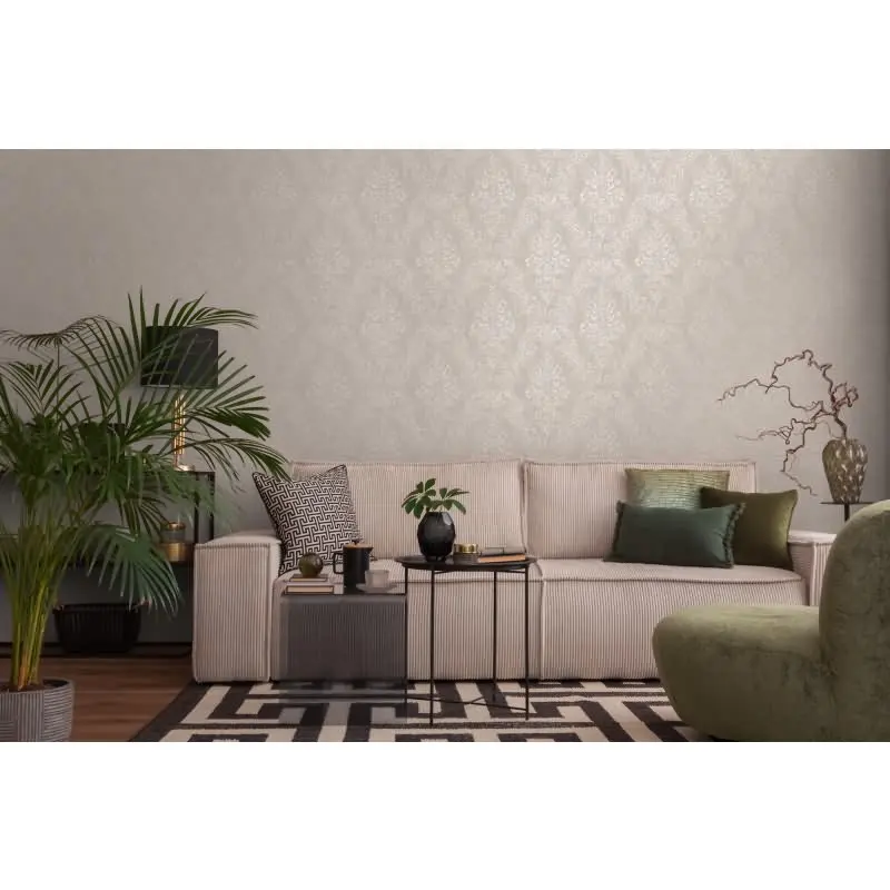 Barock-Tapete mit Ornamenten Beige Silber - Vliestapete edel - Mustertapete AS-Creation (KG-174514)