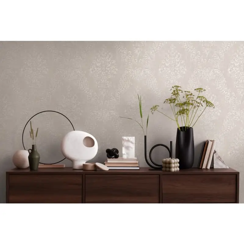 Barock-Tapete mit Ornamenten Beige Silber - Vliestapete edel - Mustertapete AS-Creation (KG-174514)