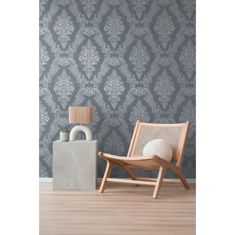 Barock-Tapete mit Ornamenten Dunkelgrau Silber - Vliestapete edel - Mustertapete AS-Creation (KG-174515)