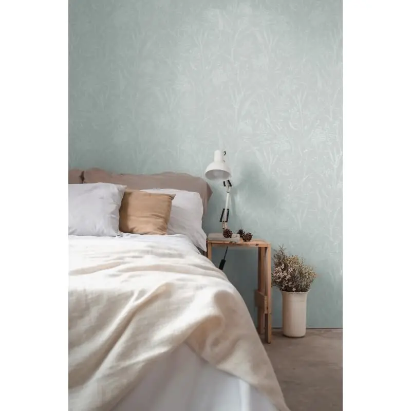 Florale Muster Tapete Mint Weiß - Vliestapete mit feinem Gräsermotiv - Strukturtapete AS-Creation (KG-174517)