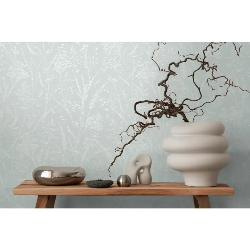 Florale Muster Tapete Mint Weiß - Vliestapete mit feinem Gräsermotiv - Strukturtapete AS-Creation (KG-174517)