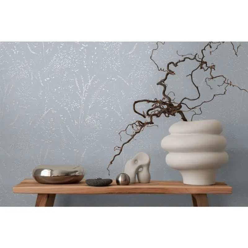 Florale Mustertapete Blau Grau - Vliestapete mit Gräser Motiv - Strukturtapete dezent AS-Creation (KG-174518)