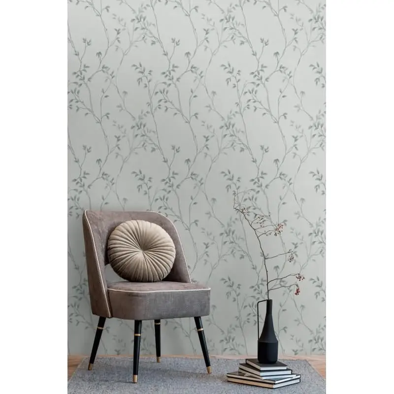 Pflanzen-Tapete Grau Anthrazit - Vliestapete mit Zweigen - Florale Mustertapete modern AS-Creation (KG-174524)