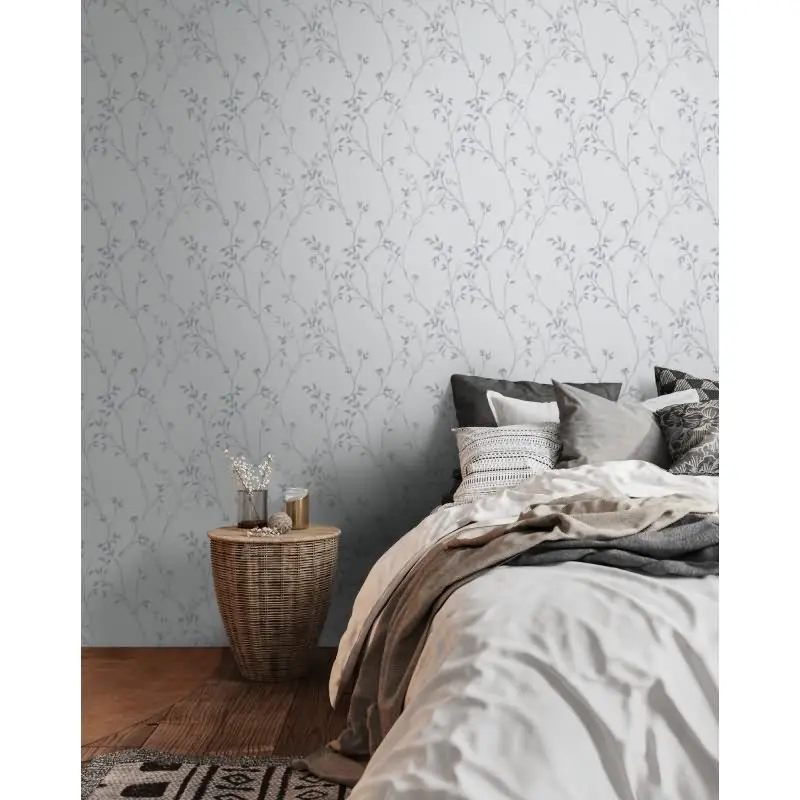 Pflanzen-Tapete Grau Anthrazit - Vliestapete mit Zweigen - Florale Mustertapete modern AS-Creation (KG-174524)