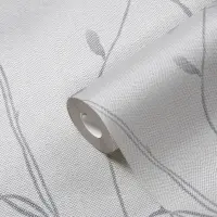 Pflanzen-Tapete Grau Anthrazit - Vliestapete mit Zweigen...