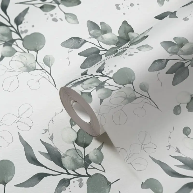 Florale Aquarell-Tapete Weiß Grün Silber - Vliestapete mit Blättern - Natürliche Mustertapete AS-Creation (KG-174526)