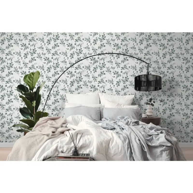 Florale Aquarell-Tapete Weiß Grün Silber - Vliestapete mit Blättern - Natürliche Mustertapete AS-Creation (KG-174526)