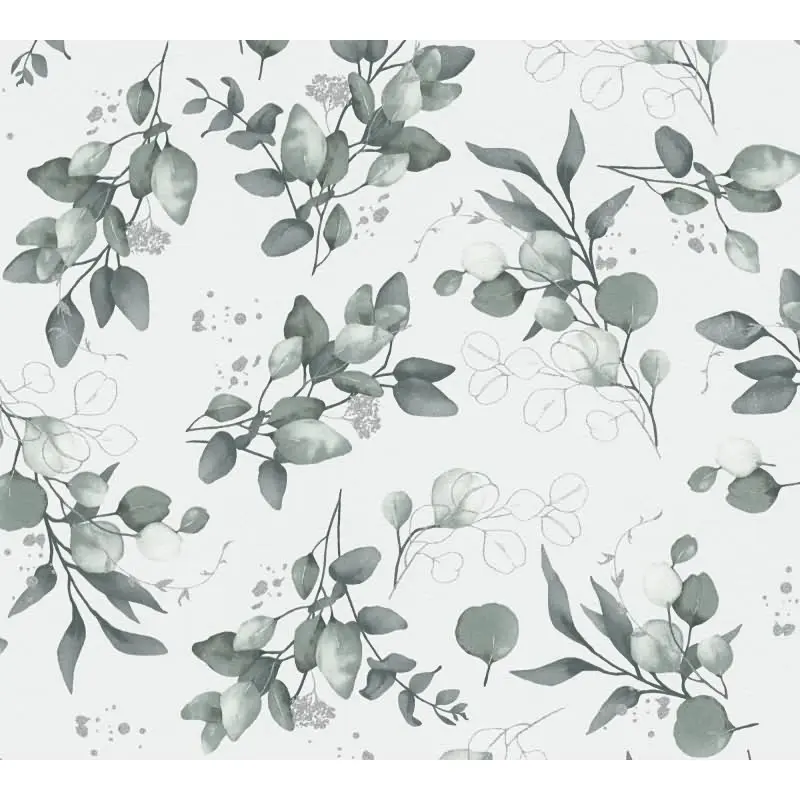 Florale Aquarell-Tapete Weiß Grün Silber - Vliestapete mit Blättern - Natürliche Mustertapete AS-Creation (KG-174526)