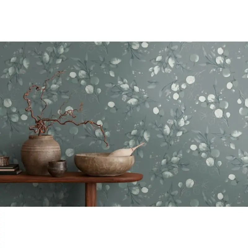 Florale Aquarell-Tapete Dunkelgrün Silber - Vliestapete mit Blättern - Elegante Mustertapete AS-Creation (KG-174527)