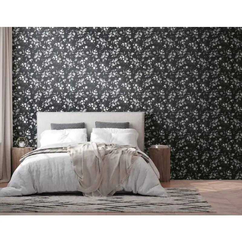Florale Aquarell-Tapete Schwarz Grau Silber - Vliestapete mit Blättern - Elegante Mustertapete AS-Creation (KG-174529)