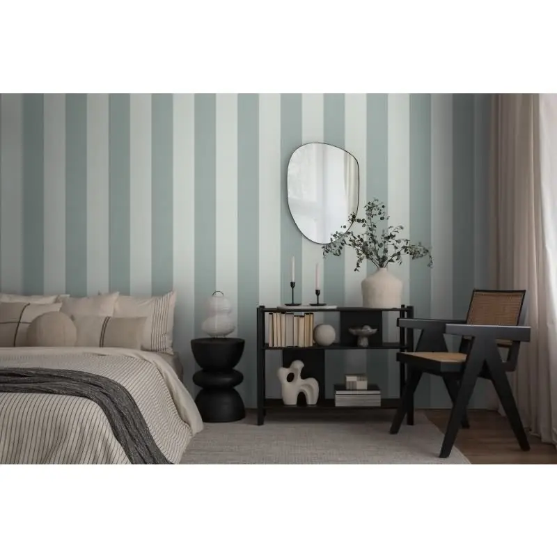 Streifentapete Grün Hellgrün - Vlies Tapete mit Leinenstruktur modern AS-Creation (KG-174548)