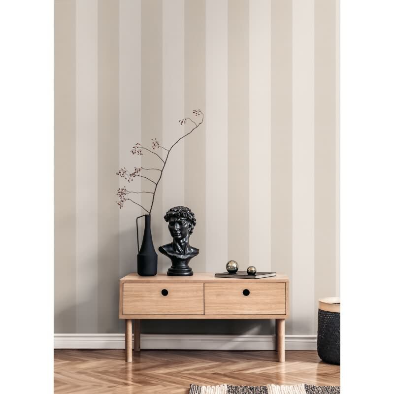 Streifen Tapete Weiß Beige Braun - Vliestapete mit Leinenstruktur warm modern AS-Creation (KG-174557)